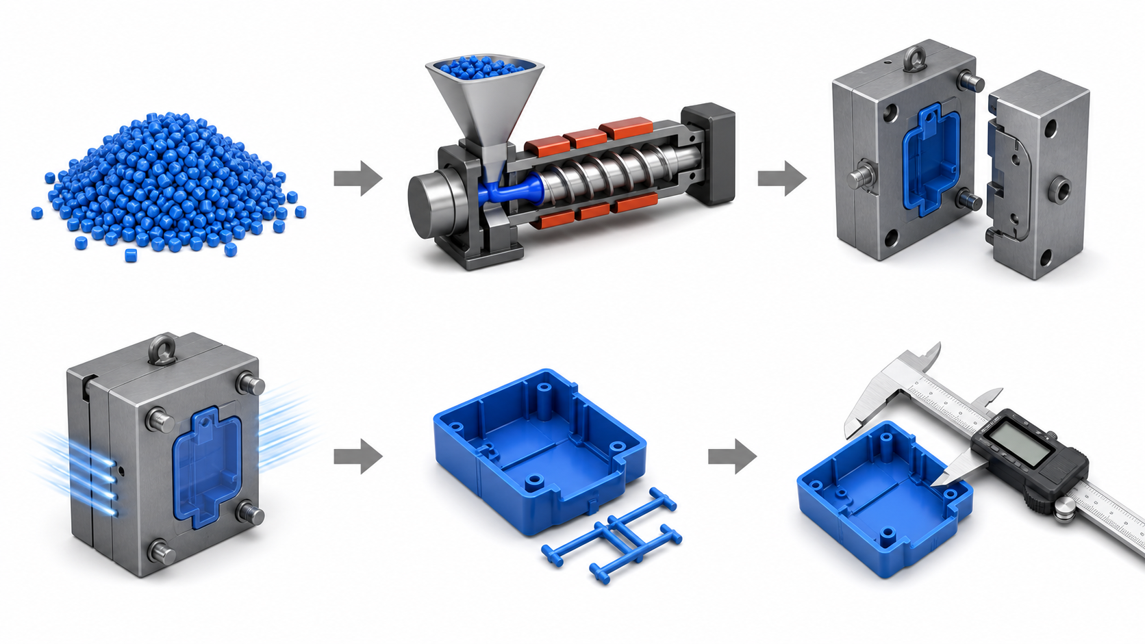 Injection molding process and mold tooling illustration
